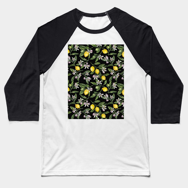 Lemon branches with blossoms and fruit Baseball T-Shirt by katerinamk